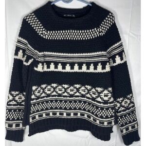 Zara Knit Black/White Pattern Crew Neck Sweater Women's Size Medium